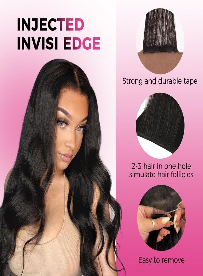 لاشي وصلات شعر لاشي إنفيزي إيدج اللاصقة، شعر بشري طبيعي، أسود طبيعي، 18 بوصة، 50 غرام، مموج، 10 قطع، مع 10 قطع لاصقة كلاسيكية، وصلات شعر بشري بكر حقيقية غير مرئية بدون خياطة. - Image 4